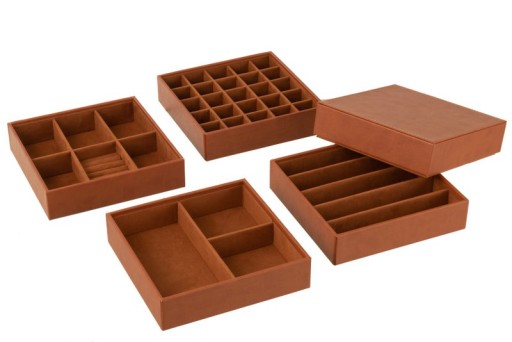 J-Line Jewelry Box 4 Pieces Faux Leather Cognac