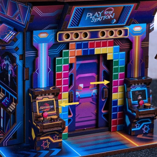 Tone-Cheer DIY 3D Wooden Puzzle Desk Bin, Cyber Game City, TQ182,15x14x23cm