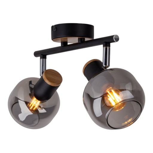 2 SPOT ceiling lamp "Fumoso", metal ceiling lamp and smoke glass in black, and nature, with E14 socket, for dining room, living room, hallway or office, 40 x 20 cm