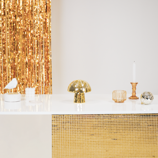 Ornament - Disco -Mushroom - Glass -Gold - 14x14x14cm