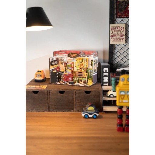 Robotime, DIY Huisje Garage Workshop met LED verlichting, DG165, 24x15x17cm