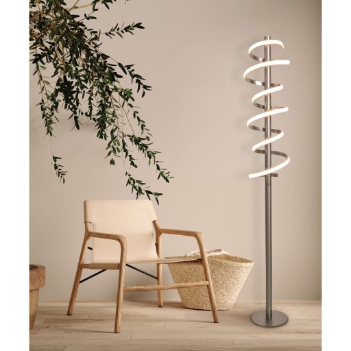 LED staande lamp "Belleza", moderne vloerlamp gemaakt van metaal en plastic in nikkel mat en wit, met stevig ingebouwde LED's, 140 hoog, verlichting voor woonkamer, eetkamer, slaapkamer of kantoor.