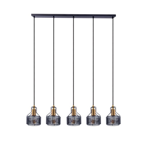 5er Pendelleuchte "FORO" Retro Pendellampe aus Metall in Schwarz, und Gold mit E27-Fassungen, 96 cm lang. Stilvolle Beleuchtung für Wohnzimmer, Esszimmer oder Küche.