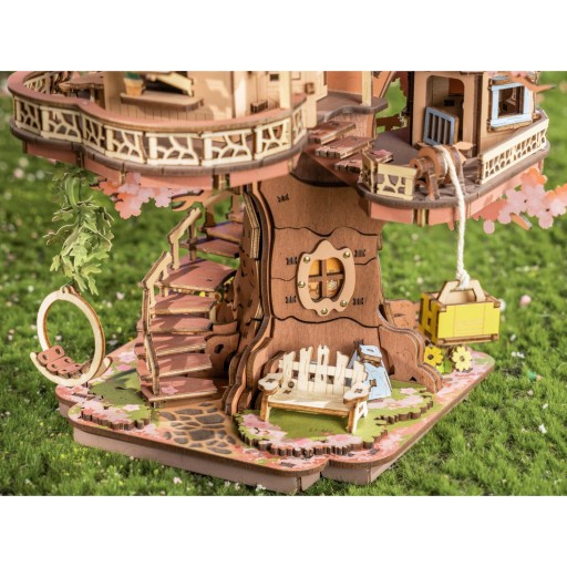 Robotime, DIY 3D Houten Modelbouwpakket, Sakura Boomhut, TGS04, 30 x 24,1x 30,7cm