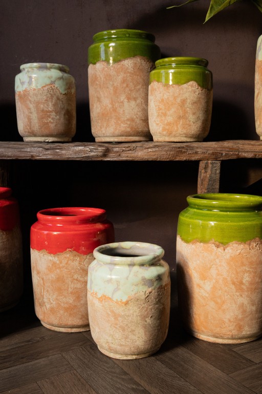 Breffni Green Round Terra Pot Glazed Top M