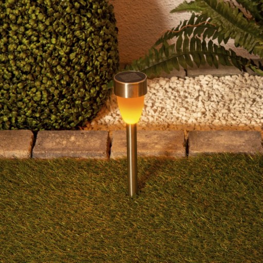 6 Set LED solar outer light with earth skewer made of stainless steel-colored metal and plastic, with integrated LED