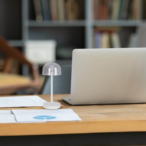 2 Set LED battery table light "Gomba" for outside and inside, made of metal and plastic in white, 18.5 cm high