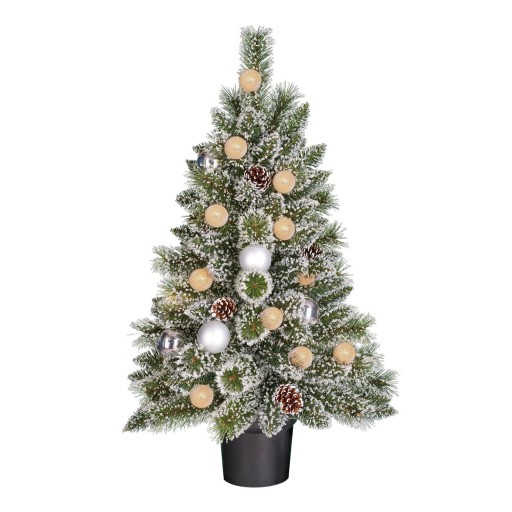 Kaprun Kunstkerstboom in Pot met LED Verlichting en Timerfunctie - H90 cm - Groen, Zilver