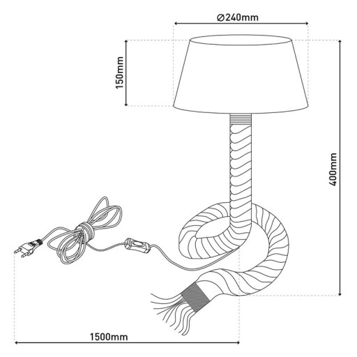 Table lamp with text blower "Rope", table lamp made of metal, plastic, jute and textile in white, with E14 version, for living rooms, hallway or office, 40 cm high