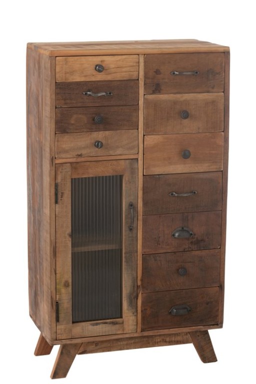 J-Line Cabinet Retro Recycled Wood/Glass Natural