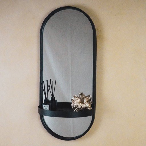 Mirror - Metal - Black - with shelf - 30x15x70cm