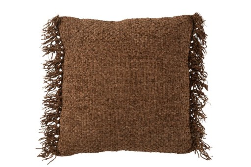 J-Line Cushion Woven+Fringes Viscose/Cotton Brown