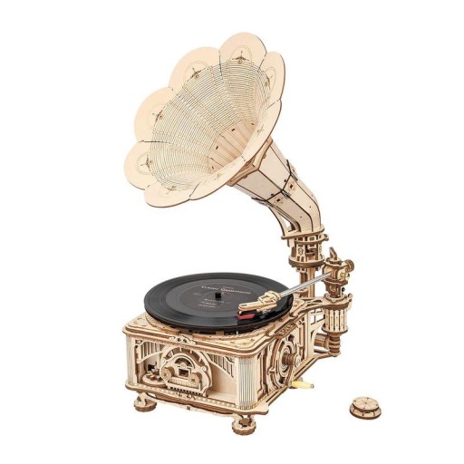 Wooden Puzzle 3D Classical Gramophone Electrical and Mechanical, Robotime, LKB01D, 22.6x26.1x42.9cm