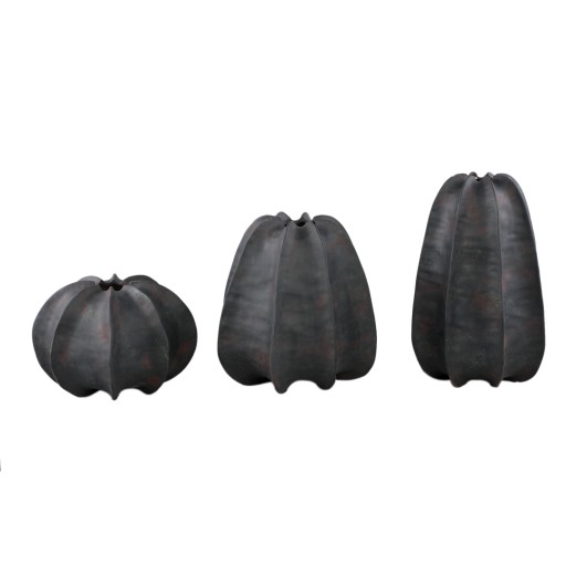 Grayson Black Ceramic Round Ribbed Vase Wide