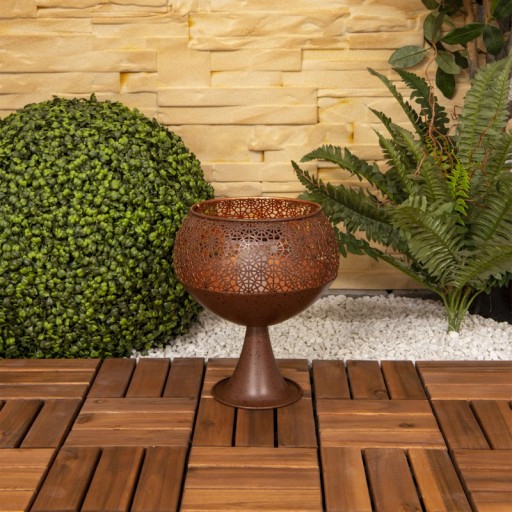 LED decorative solar light with a base of 25 cm high, with flame effect, for outside, made of rust-colored metal and plastic, with a firmly built-in LED