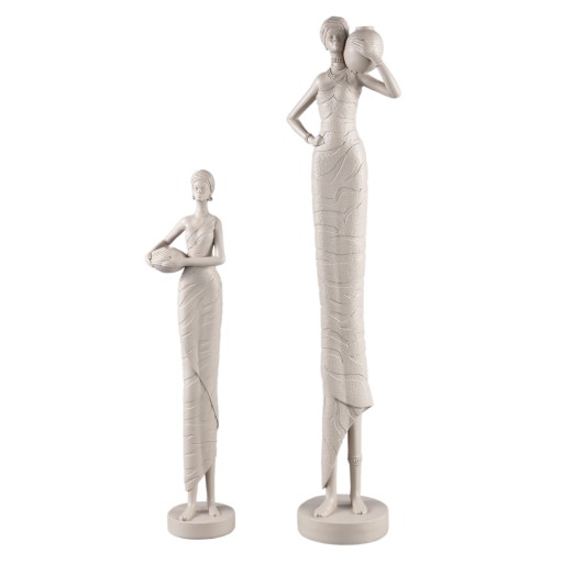 Rafah Clay Poly Woman Statue Holding Pot Low