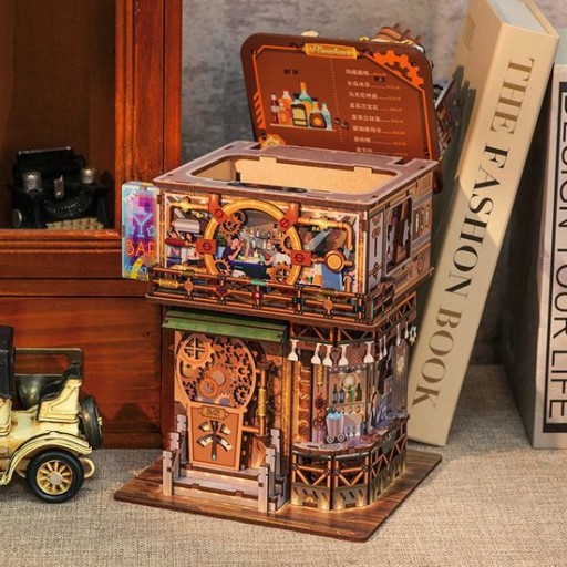 Tone-Cheer DIY 3D Houten Puzzel Desk Bin, Punk Bar, TQ183,15x14x25cm