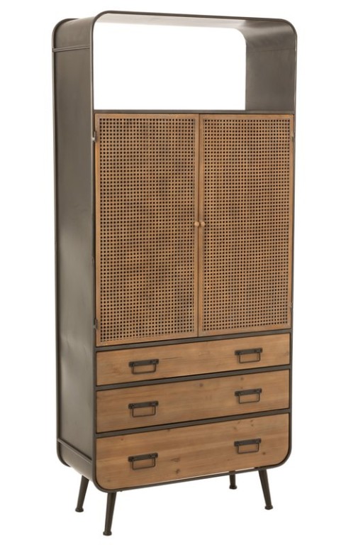 J-Line cabinet High cabinet - 3 drawers - wood/metal - natural/black