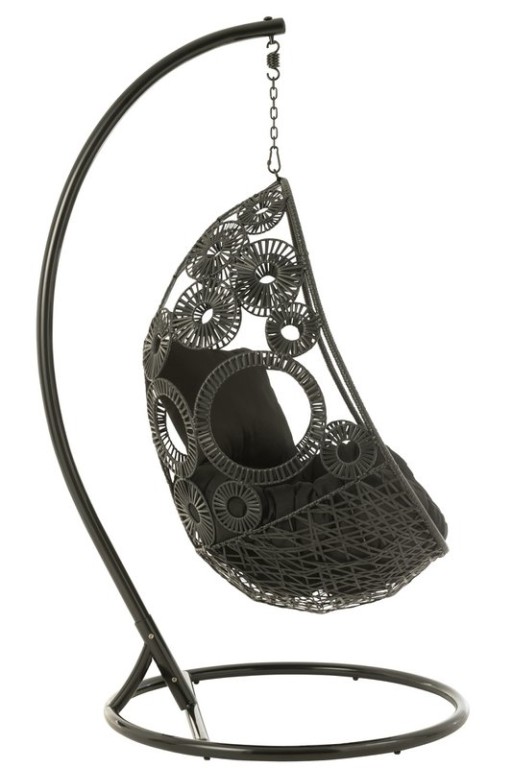 J-Line Hanging Chair + Cushions Bula Metal/Cane Black