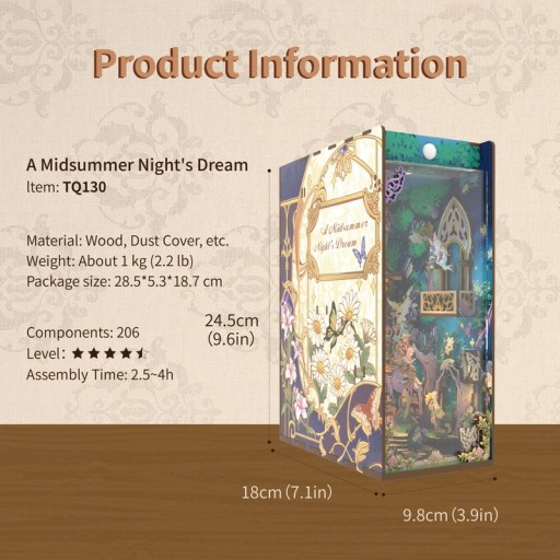 DIY Book Nook Bookend A Midsummer Night's Dream Including Dust cover, Tone-Cheer, TQ130, 18 x 9.8 x 24.5 cm