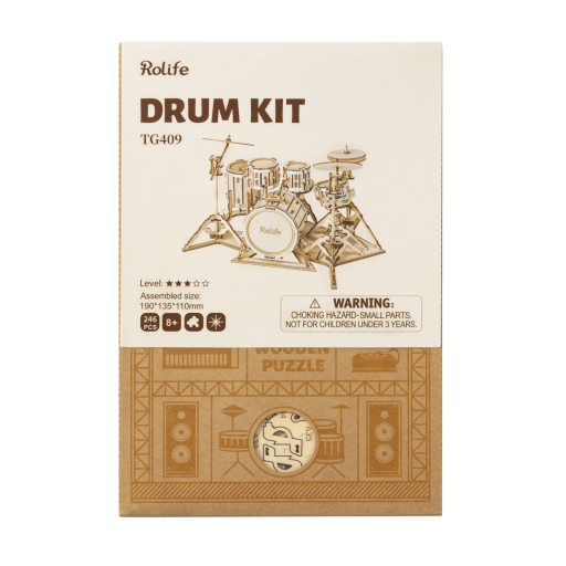 Robotime, 3D Houten Puzzel Muziekinstrument Drumstel, TG409, 19x13,5x11cm