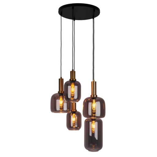 5er Pendelleuchte "FUMO", Pendellampe aus Metall und Glas in Schwarz,, mit E14-Fassung, für Esszimmer, Wohnzimmer, Diele oder Büro, Hängelampe Ø ca. 55 cm