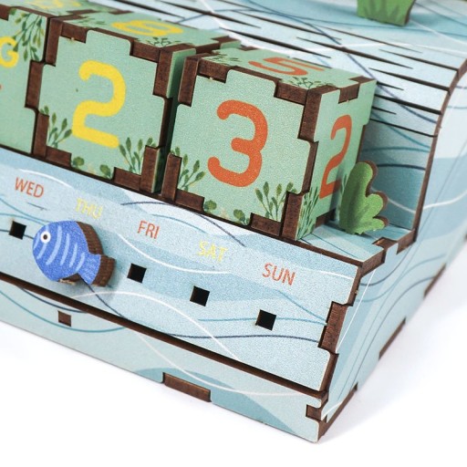 DIY Houten Puzzel Kalender, Pink Flamingos, Tone-Cheer, TQ001, 10,4x8,9x13,5cm