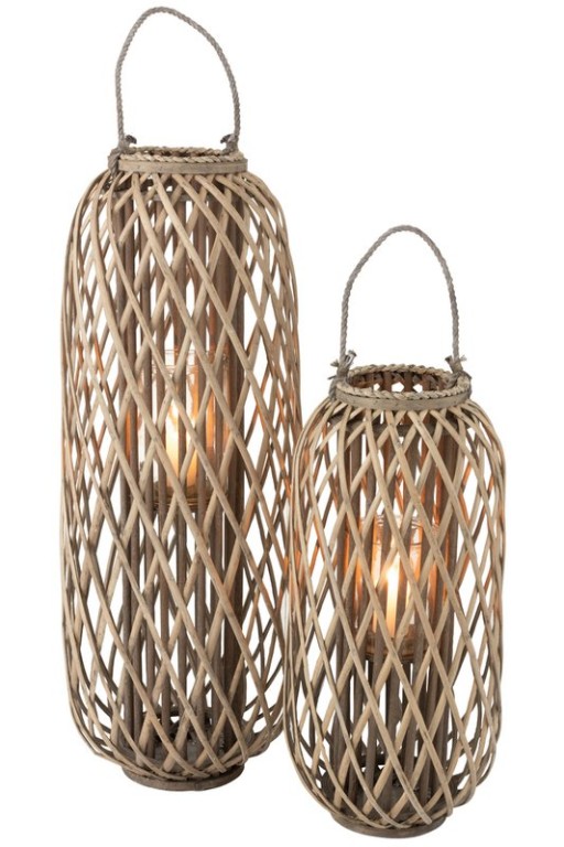 J-Line lantern Willow - wood - gray - large