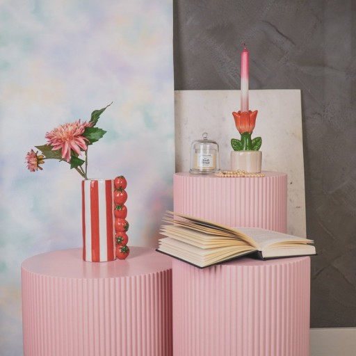 Vase - Strawberry - Dolomite -Red/ White-12x12x21cm