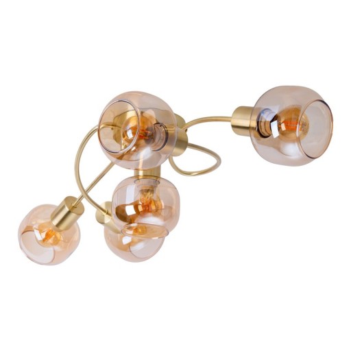 5er Spot/Deckenleuchte "LIBBY" Messing, klassische Deckenlampe aus messingfarbenem Metall und getöntem Glas in Amber, mit E14-Fassung, für Esszimmer, Wohnzimmer, Diele oder Büro, 65,5 cm lang