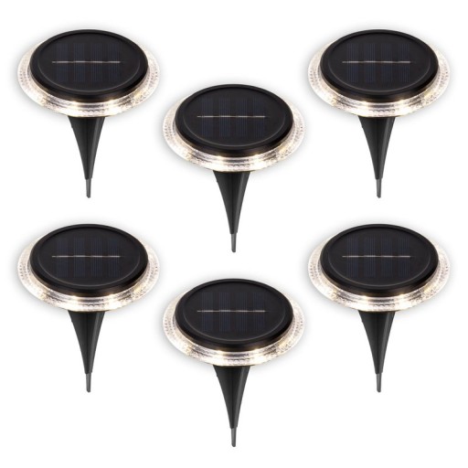 6 Set Solar-Boden-Sprießleucht Ø approx. 11.2 cm, black plastic, twilight sensor, for entrance, terrace and paths