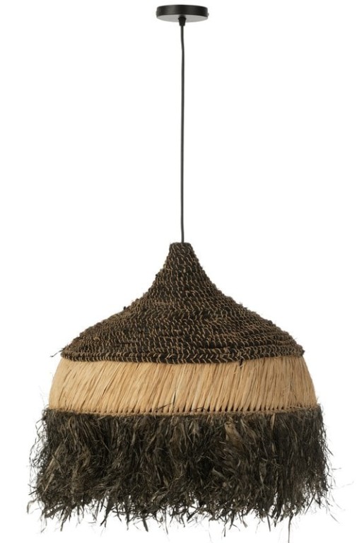 J-Line hanging lamp Round - jute - black/natural - large