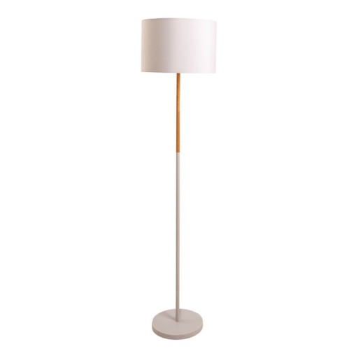 Textile standing lamp "Tessile", floor lamp made of metal, rubber tree and fabric in white and nature, E27 socket, standing lamp 126 cm high