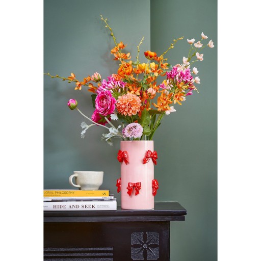 Vaas met Strikjes - H26 x Ø17 cm - Dolomiet - Rood, Lichtroze