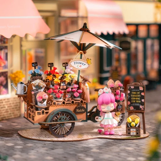 DIY 3D Wooden Model Construction Package, Blossom Cart, Robotime, TGS03, 24.2x16.3x21cm