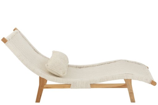 J-Line lounger + cushion Woven - plastic/teak - white