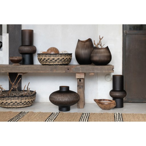 J-Line vaas Streep Bal - glas - bruin - small - 35 cm hoog