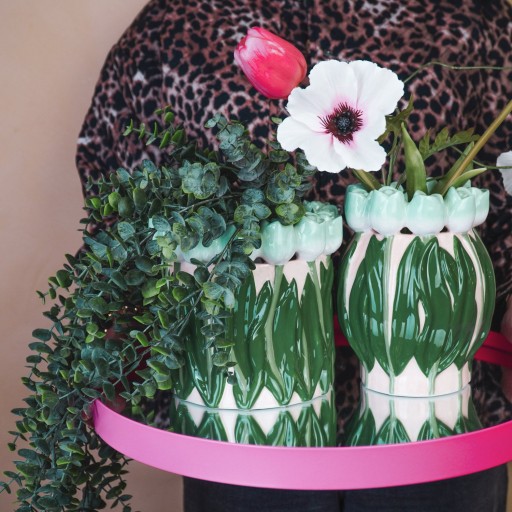 VASE-TULIPS- DOLOMITE-MINT/ GREEN-14X14X18CM