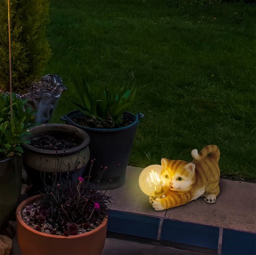 LED solar outdoor lamp "Cat" 25 cm long-outside decoration made of brown plastic with integrated LEDs