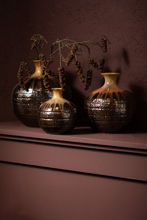 Darlan Gun Metal Bulby Ceramic Vase Beige Top M