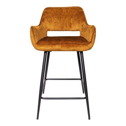 Fal LOW Velvet Rust Bar Stool Black Metal Leg