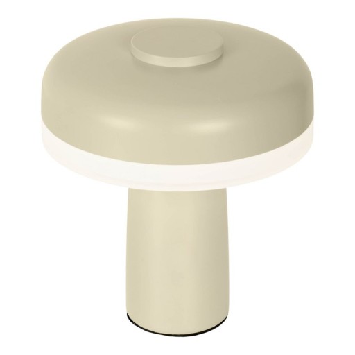 Cordless table light "Pilu", 16.5 cm high, above Ø of 15 cm, metal in the color frost allmond, white plastic, integrated LEDs, 280 lumens, dimmable by touch sensor, warm white