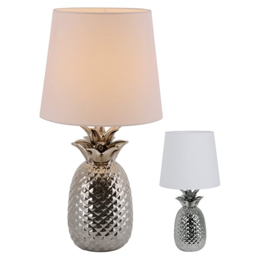 Ceramic table lamp "pineapple", ceramic table lamp with chrome-colored glaze and white fabric screen, with E14 socket, for dining room, living room, hallway or office, 45 cm high