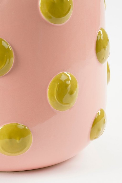 Smiley Vase - H28 x Ø29 cm - Ceramic - Light pink, ocher