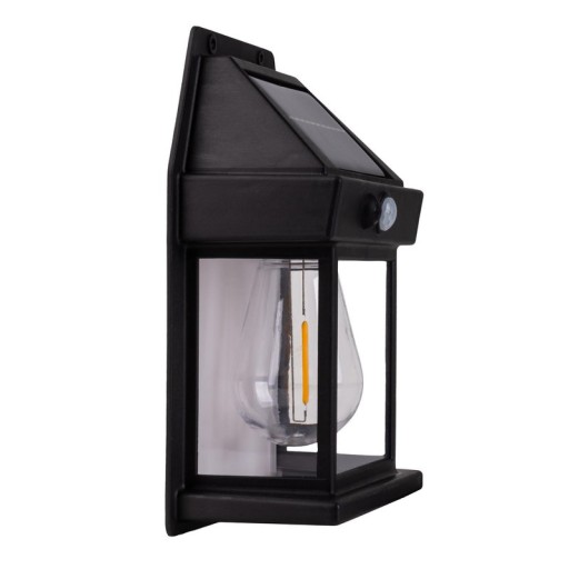 2 Set solar wall lamp "Mira" approx. 17 cm high, made of black weatherproof plastic, integrated LED in warm white, including motion detector and twilight sensor