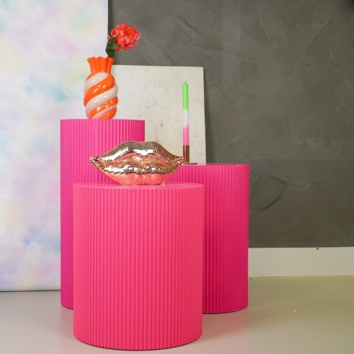 Side Table - Cylinder- MDF - Neon Pink - 39x39x45cm