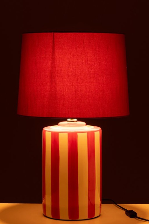 J-Line Lamp+Lampshade Listra Stripes Porcelain Black/Red/White