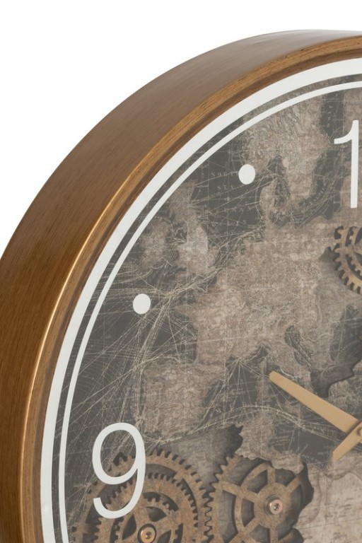 J -Line Klok Card Europe - Wood - Gold - Large - Ø 60 cm