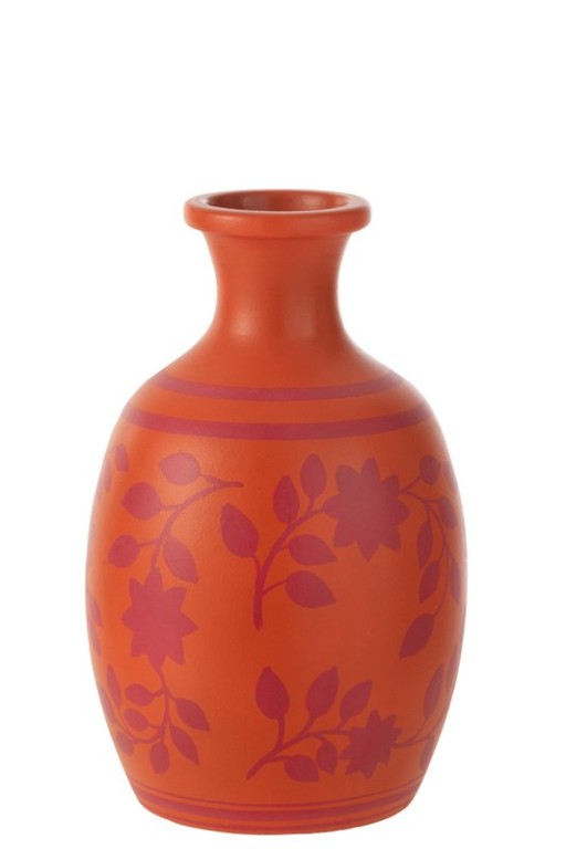 J-Line vase Leaves/Flowers + Lines - ceramic - orange/pink