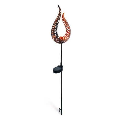 LED solar earth spit "Flame"-outer and spit made of metal and plastic in brown, with integrated LED